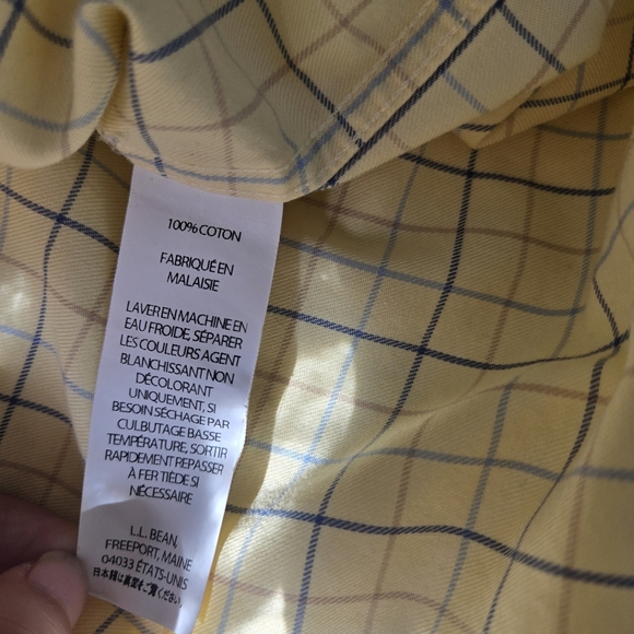 LL BEAN Shirt Mens L Long Sleeve Wrinkle Resistant Yellow Plaid Button Up Down - Picture 4 of 6